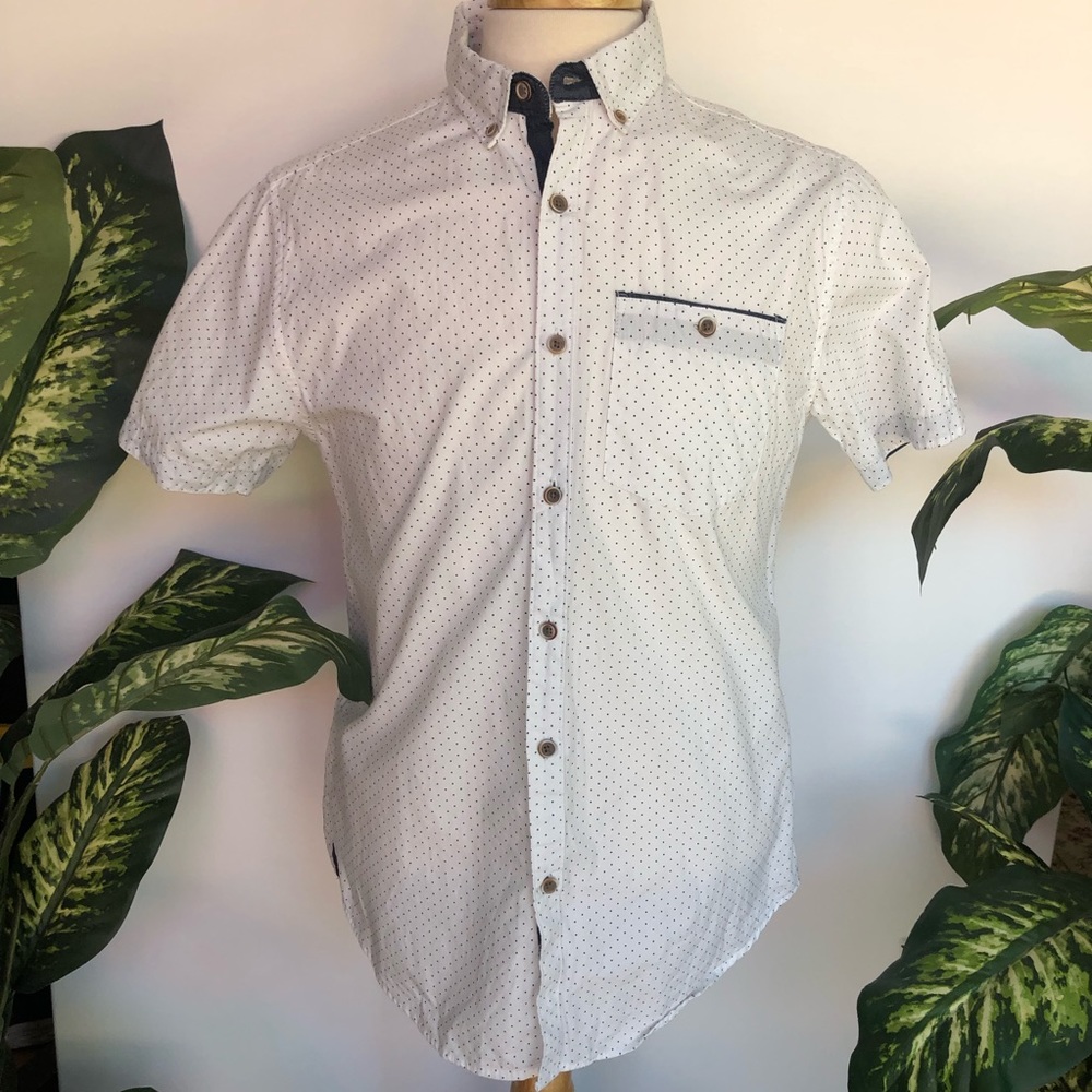 Denim & flower button down shirt slim fit